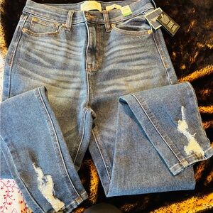 Trendy Blue Distressed Boyfriend Jeans
